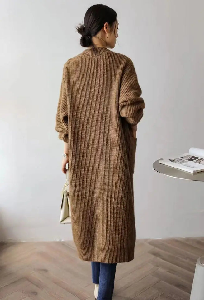 Cardigan giapponese da donna in maglia, di media e lunga lunghezza, in autunno e inverno, retrò, ampio e spesso, per capispalla