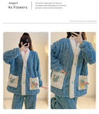 Cardigan lungo invernale da donna con motivo floreale ritagliato, comodo pigiama da casa, taglie forti, scollo a V, manica lunga