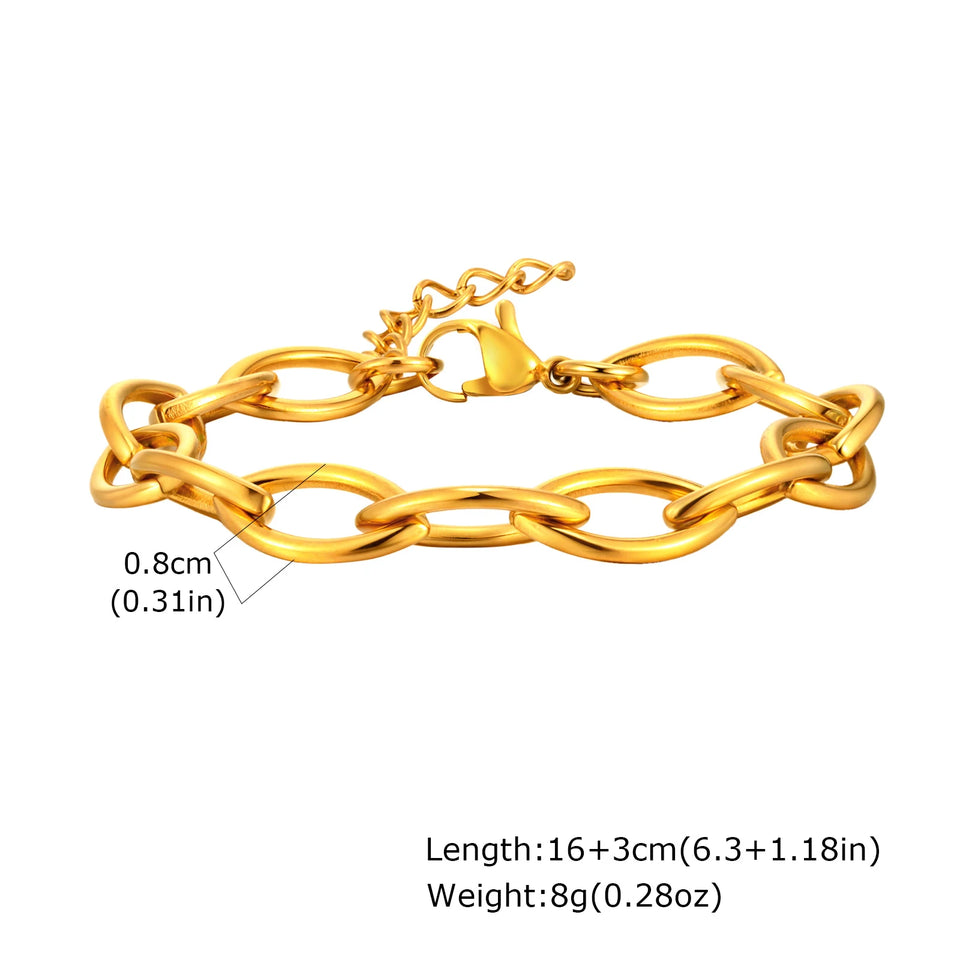 Bracciale a catena in acciaio inossidabile spesso per donna, braccialetti a strati placcati in oro, gioielli da polso impermeabili