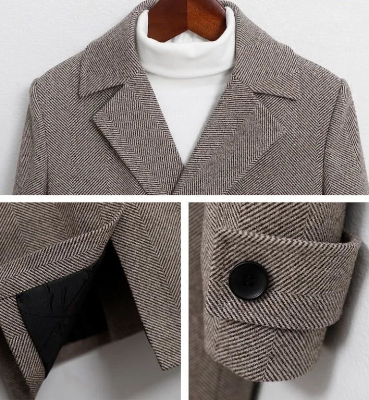 Kids Boy's Autumn Winter Quilted Wool Coat Mid Weight Trench Coat British Style Warmth Cold Resistance