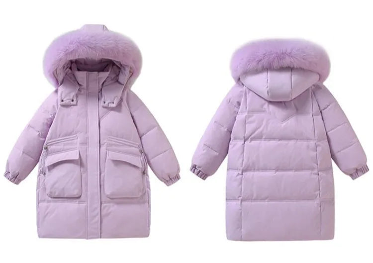 New 2025 Winter Girls' Thermal Insulated Down Jacket - Trendy Stylish Mid-Length Winter Coat for Kids, Warmth & Fashion Combo