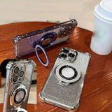 Custodia per iPhone 17 16 15 14 13 12 11 Pro Max Plus 17Air Luxury per Magsafe Glitter Placcatura Protezione Lente Supporto Magnetico Cover