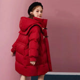Girls' 2025 New Winter Coat Down-Filled Hooded Mid-Length Cotton Jacket Stylish Casual Kids' Thermal Wear Outerwear Trendy