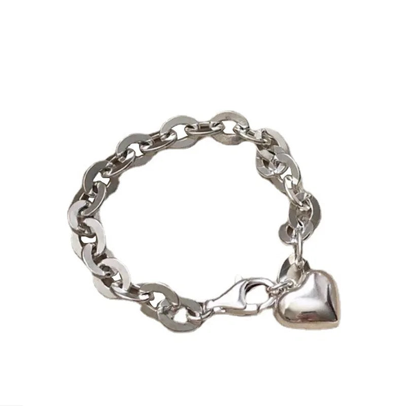 Braccialetti in argento sterling 925 per donna e uomo, accessori alla moda, vintage, semplici, con ciondolo a forma di cuore, gioielli per feste
