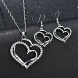 Collana con ciondolo a forma di cuore cavo a doppio strato con strass scintillanti, set di gioielli versatili per donna
