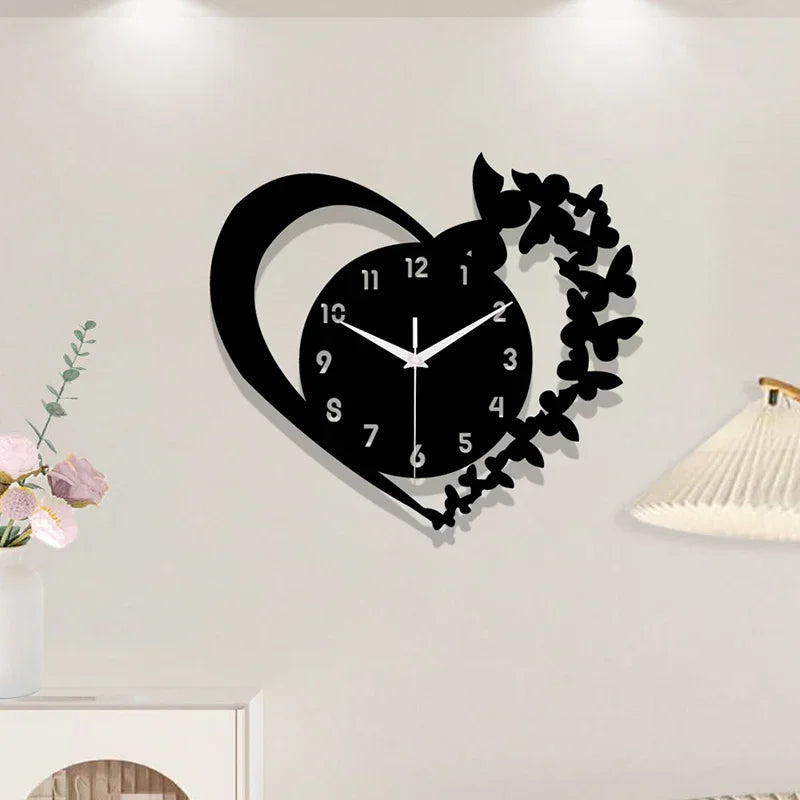 Silent Wall Clock Heart Shaped, Modern Frameless Acrylic Design for Living Room, Bedroom Decor Gift for Mother's Day & Christmas