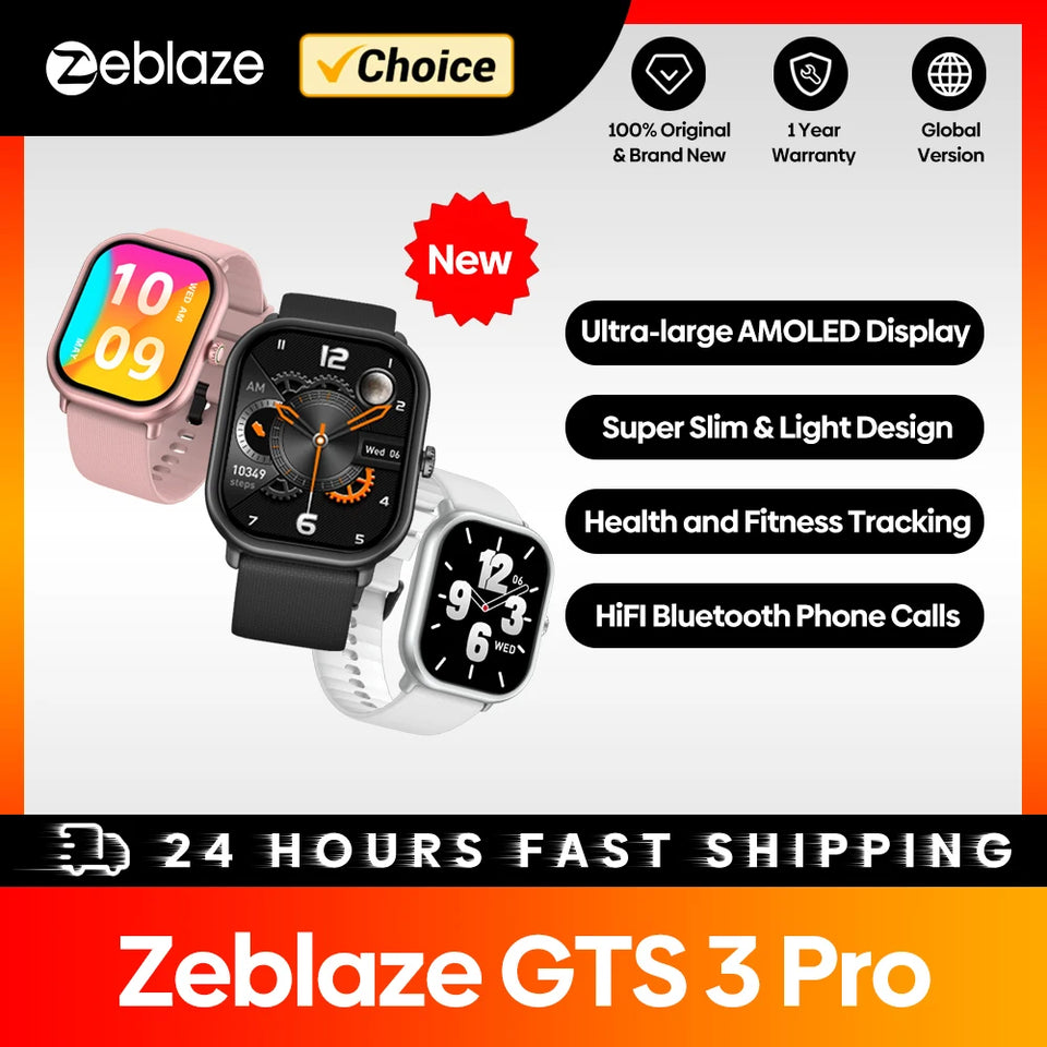Nuovo Zeblaze GTS 3 Pro Smartwatch con chiamate vocali, schermo AMOLED HD ultra-grande, smartwatch per il monitoraggio di salute e fitness per uomini e donne