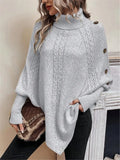 New Autumn Winter Women's Twisted Sweater Turtleneck Button Bat-sleeve Design Sense Streetwear Pullover Women Personality Top