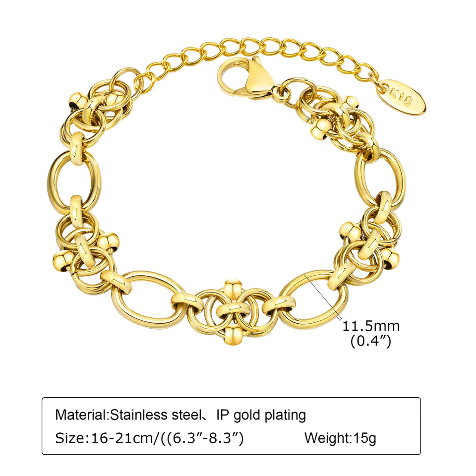Bracciale a catena in acciaio inossidabile spesso per donna, braccialetti a strati placcati in oro, gioielli da polso impermeabili