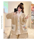 Cardigan lungo invernale da donna con motivo floreale ritagliato, comodo pigiama da casa, taglie forti, scollo a V, manica lunga