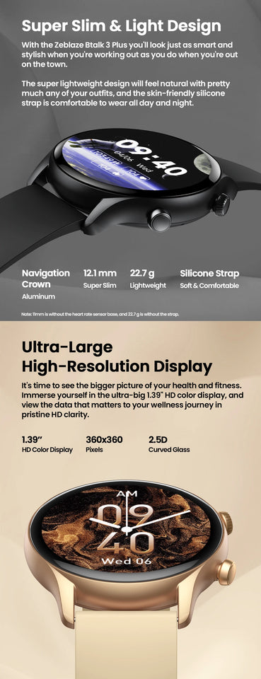 Nuovo Zeblaze Btalk 3 Plus Smartwatch con chiamate vocali, ampio display HD a colori da 1,39'', Smartwatch per il monitoraggio del fitness per uomini e donne