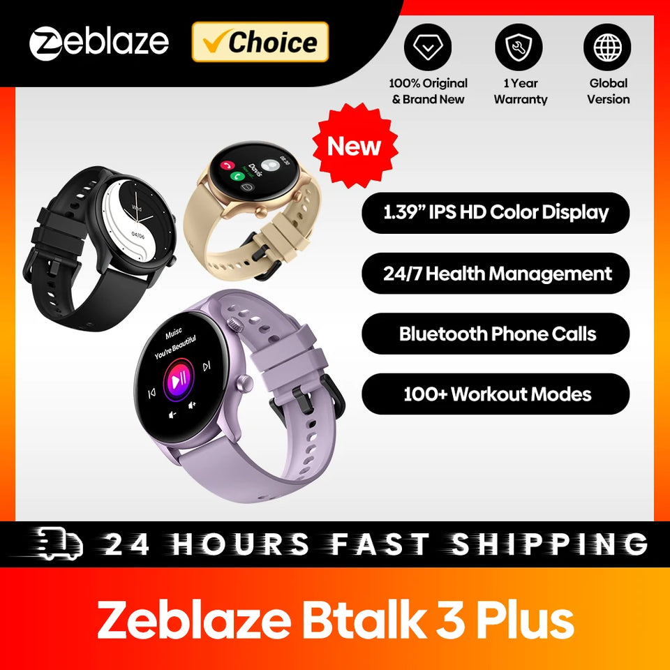 Nuovo Zeblaze Btalk 3 Plus Smartwatch con chiamate vocali, ampio display HD a colori da 1,39'', Smartwatch per il monitoraggio del fitness per uomini e donne