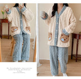 Camicia da notte premaman in flanella spessa, stile autunno inverno, cardigan per l'allattamento, manica lunga, pantaloni lunghi, calda camicia da notte per l'allattamento