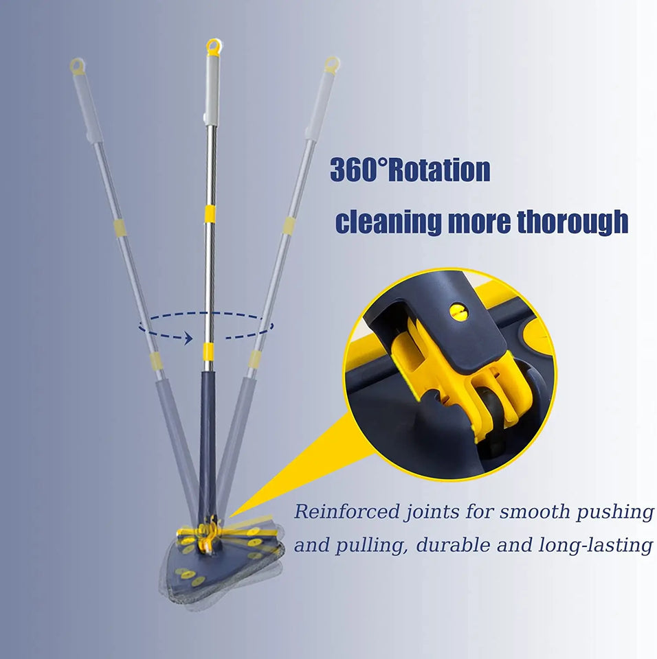 Triangle Mop 360 Rotatable Extendable Adjustable 110 Cm 2 in 1 With Squeegee Cleaning Mop For Tub Tile Floor Wall Deep Cleaning
