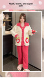 Pigiama lungo da donna in pile di corallo spesso Ins, grazioso pigiama da esterno a forma di fragola, comodo pigiama per l'autunno...