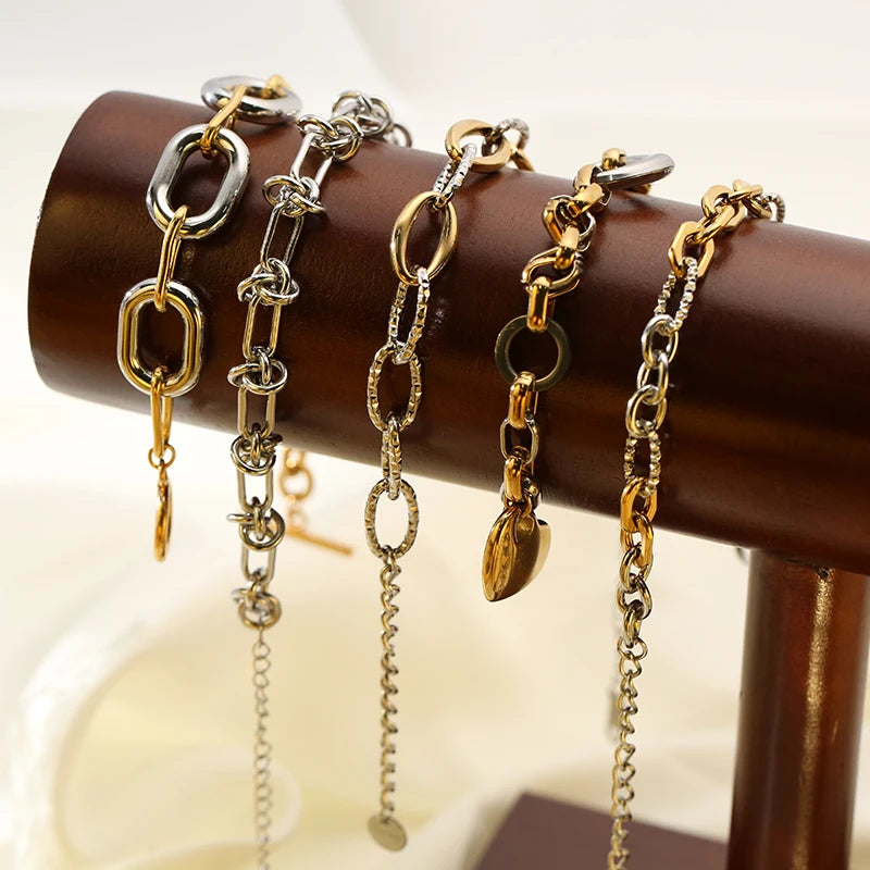 Bracciale rigido a catena color oro e argento GANPUP in acciaio inossidabile 316L per donna e uomo, alla moda, con trama, impermeabile