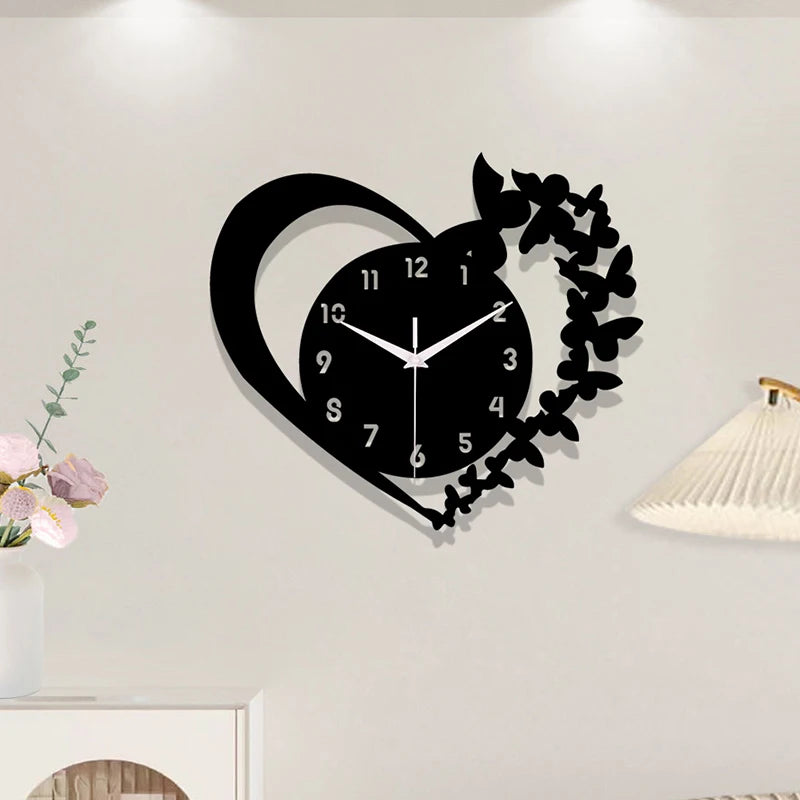 Heart shaped frameless design acrylic silent clock living room bedroom home decoration Mother's Day New Year Easter gift