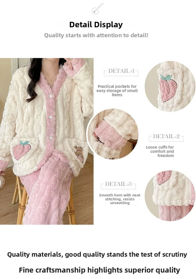 Camicia da notte premaman in flanella spessa, stile autunno inverno, cardigan per l'allattamento, manica lunga, pantaloni lunghi, calda camicia da notte per l'allattamento