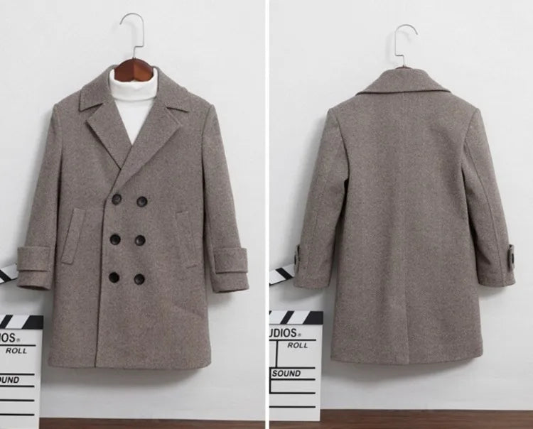 Kids Boy's Autumn Winter Quilted Wool Coat Mid Weight Trench Coat British Style Warmth Cold Resistance