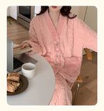 Pigiama in pile di corallo spesso, abbigliamento da casa per ragazze, stile dolce e carino, indossabile all'aperto, caldo, set da notte per l'autunno e l'inverno