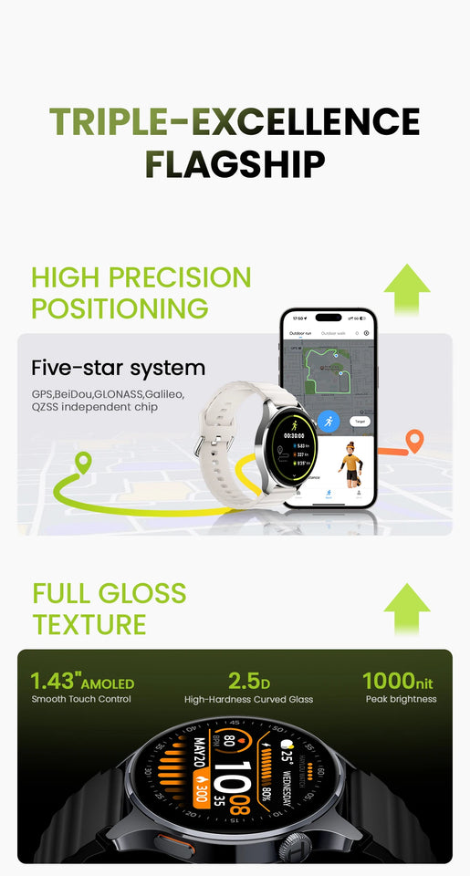 HAYLOU Watch 4S GPS Smartwatch Display AMOLED HD da 1,43", 5 Posizionamento GPS satellitare, 120+ Modalità di allenamento, Sport Fitness Smart Watch