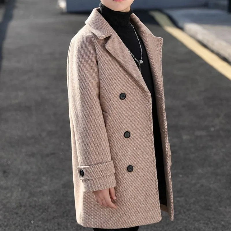 Kids Boy's Autumn Winter Quilted Wool Coat Mid Weight Trench Coat British Style Warmth Cold Resistance