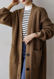 Cardigan giapponese da donna in maglia, di media e lunga lunghezza, in autunno e inverno, retrò, ampio e spesso, per capispalla