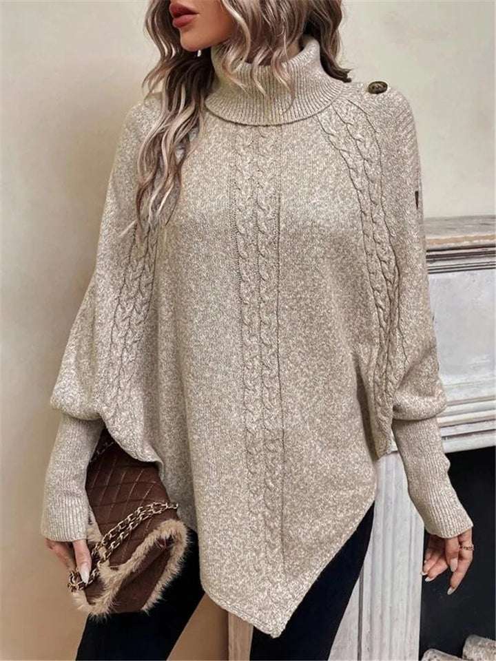 New Autumn Winter Women's Twisted Sweater Turtleneck Button Bat-sleeve Design Sense Streetwear Pullover Women Personality Top
