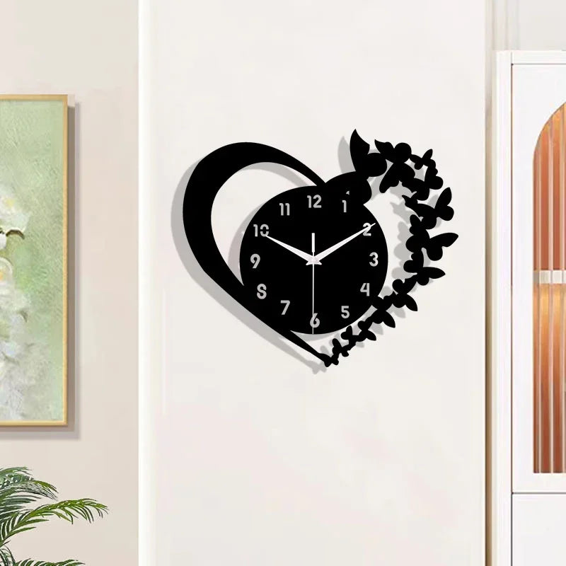 Silent Wall Clock Heart Shaped, Modern Frameless Acrylic Design for Living Room, Bedroom Decor Gift for Mother's Day & Christmas
