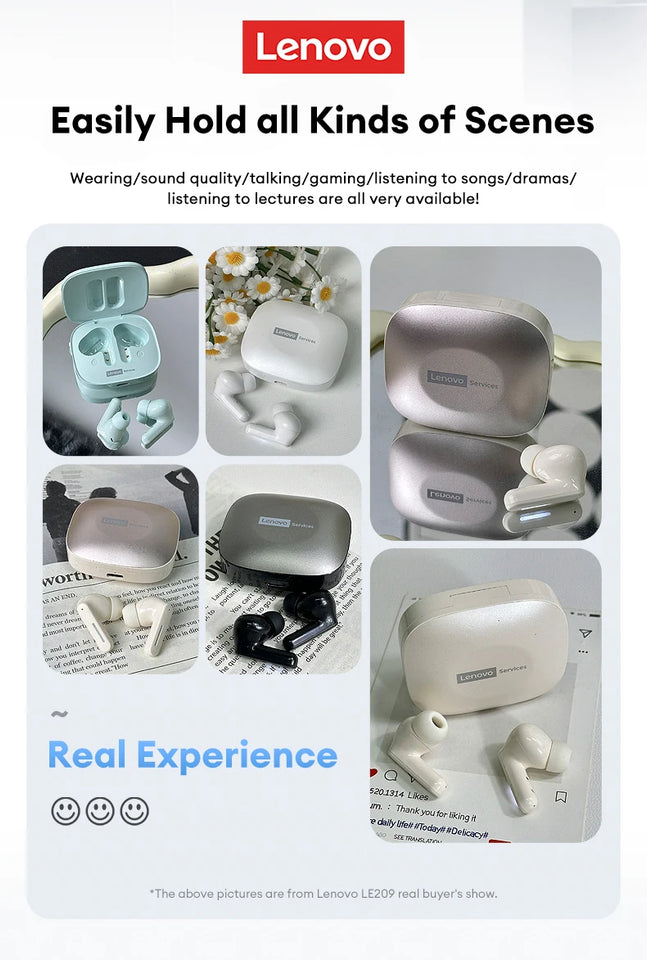 Nuovo auricolare Bluetooth wireless Lenovo LE209 con riduzione del rumore ANC, musica HiFi, cuffie Bluetooth, durata della batteria di 30 ore, cuffie da gioco