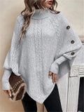 New Autumn Winter Women's Twisted Sweater Turtleneck Button Bat-sleeve Design Sense Streetwear Pullover Women Personality Top