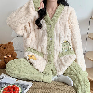 Camicia da notte premaman in flanella spessa, stile autunno inverno, cardigan per l'allattamento, manica lunga, pantaloni lunghi, calda camicia da notte per l'allattamento