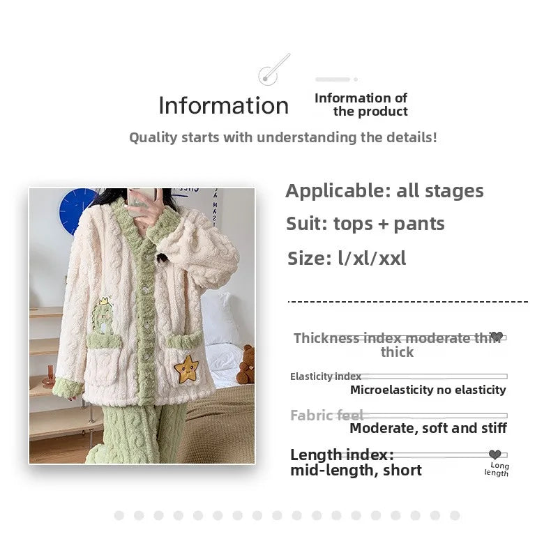 Camicia da notte premaman in flanella spessa, stile autunno inverno, cardigan per l'allattamento, manica lunga, pantaloni lunghi, calda camicia da notte per l'allattamento