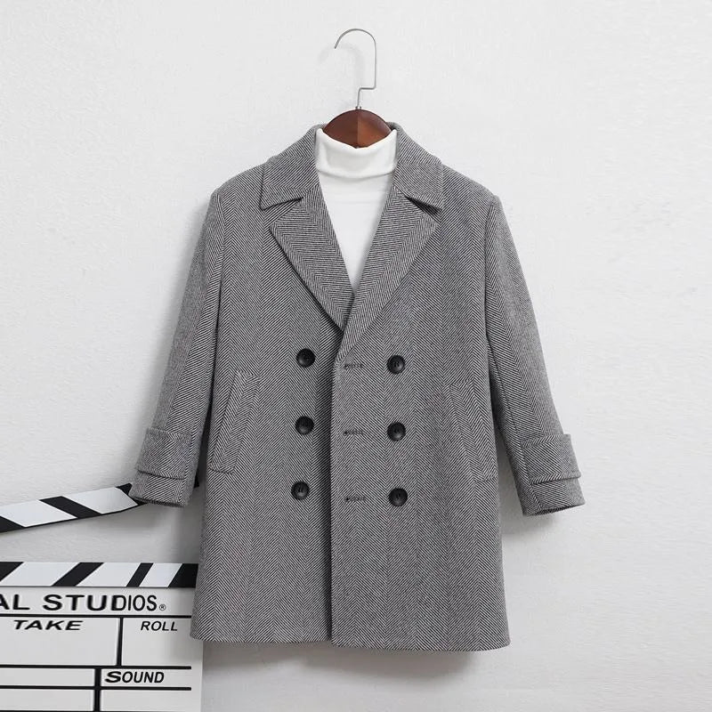 Kids Boy's Autumn Winter Quilted Wool Coat Mid Weight Trench Coat British Style Warmth Cold Resistance