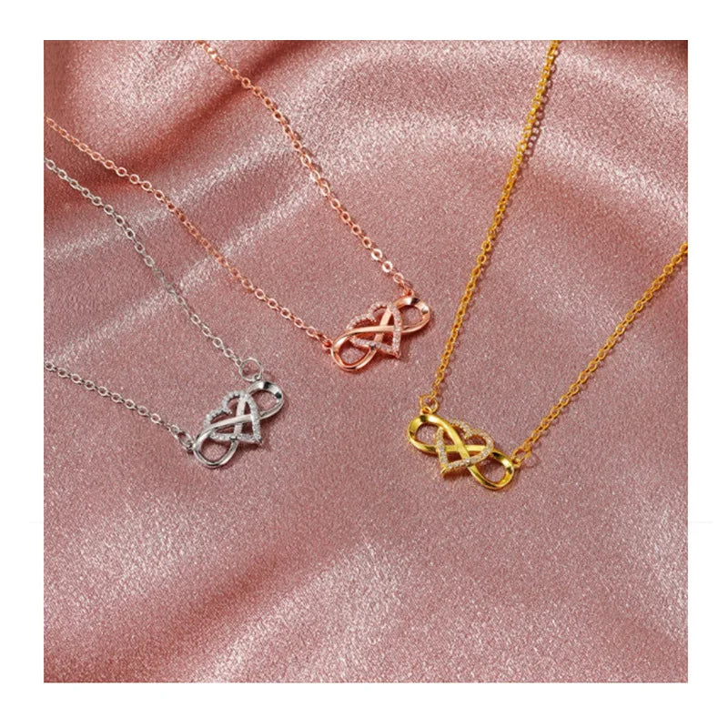 Collana romantica alla moda color oro e argento con ciondolo a forma di cuore con zirconi cubici e ciondolo a forma di cuore portafortuna, regalo per donna