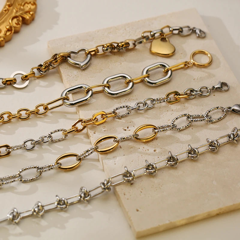 Bracciale rigido a catena color oro e argento GANPUP in acciaio inossidabile 316L per donna e uomo, alla moda, con trama, impermeabile