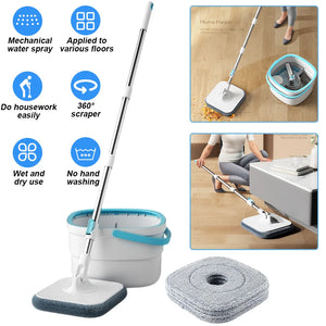 Spin Mop Bucket 3 Microfiber Refills Household Cleaning Automatic Spin Mop Hand-Free Automatic Dehydration Mop for Home Cleaning