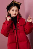 Girls' 2025 New Winter Coat Down-Filled Hooded Mid-Length Cotton Jacket Stylish Casual Kids' Thermal Wear Outerwear Trendy