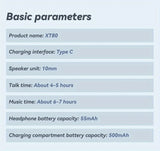 Cuffie wireless Lenovo XT80, auricolari Bluetooth 5.3, con microfono, controllo tramite pulsante, riduzione del rumore, ganci auricolari, cuffie impermeabili