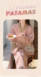 Pigiama in pile spesso da donna, set di vestiti invernali per la casa, design simpatico cartone animato, comodo e caldo, scollo a V, manica lunga