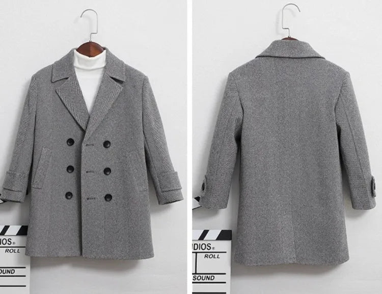 Kids Boy's Autumn Winter Quilted Wool Coat Mid Weight Trench Coat British Style Warmth Cold Resistance