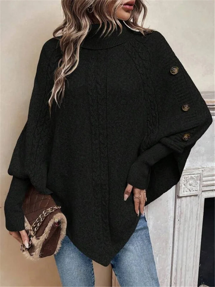 New Autumn Winter Women's Twisted Sweater Turtleneck Button Bat-sleeve Design Sense Streetwear Pullover Women Personality Top