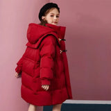 Girls' 2025 New Winter Coat Down-Filled Hooded Mid-Length Cotton Jacket Stylish Casual Kids' Thermal Wear Outerwear Trendy