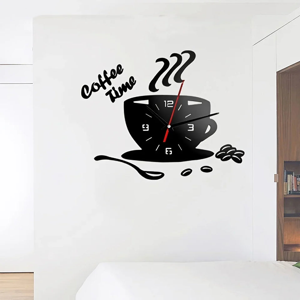 Coffee Cup Wall Stickers Creative Diy Acrylic Mirror Wall Clock Simple Home Decoration Mute Quartz Clock Without Battery