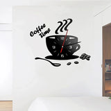 Coffee Cup Wall Stickers Creative Diy Acrylic Mirror Wall Clock Simple Home Decoration Mute Quartz Clock Without Battery