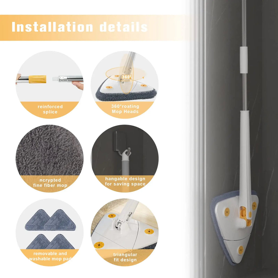 NEW Extended Triangle Mop 360 Twist Squeeze Wringing XType Window Glass Toilet Bathrrom Floor Wall Window Cleaning Mop