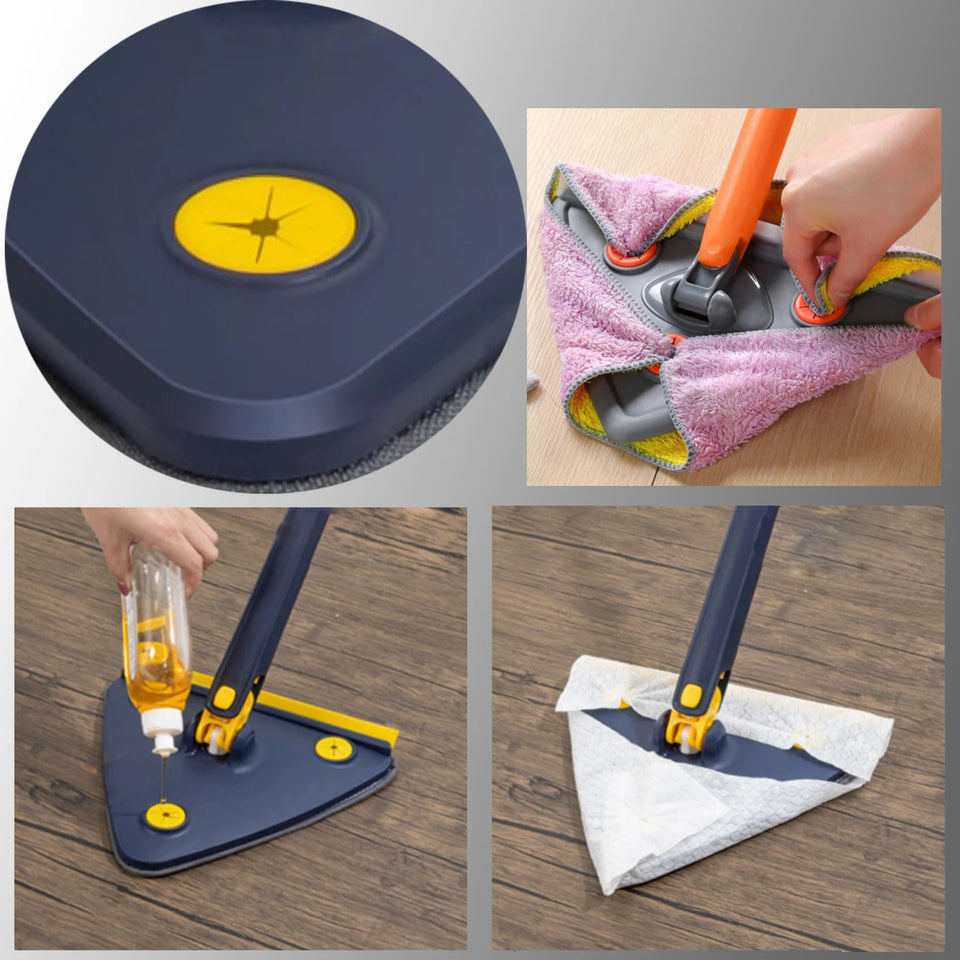 Triangle Mop 360 Rotatable Extendable Adjustable 110 Cm 2 in 1 With Squeegee Cleaning Mop For Tub Tile Floor Wall Deep Cleaning