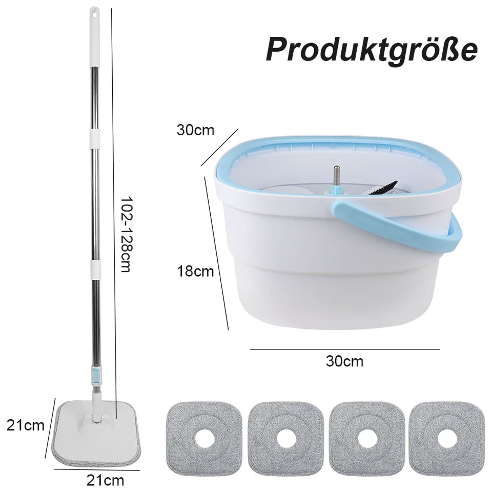 360° Spin Mop Bucket Sets with Wring System Microfiber Refills Household Floor Cleaning 102-128cm Extendable Adjustable Handle