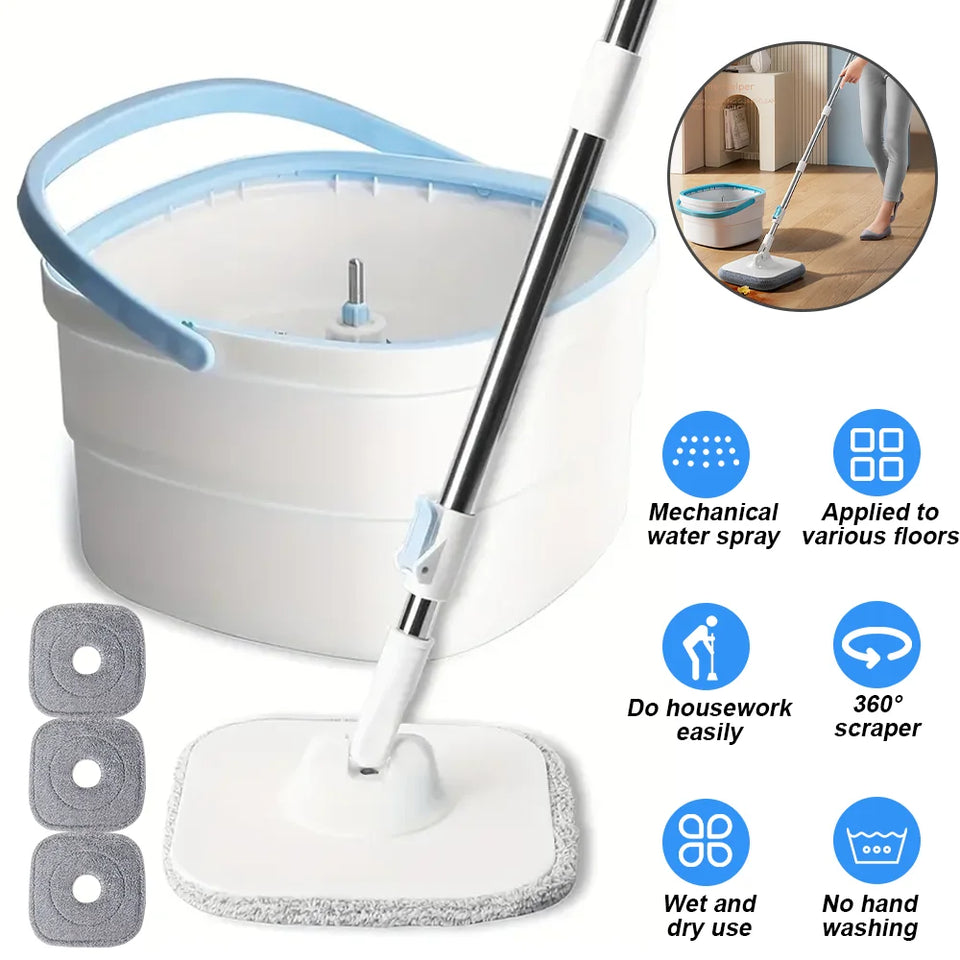Spin Mop Bucket 3 Microfiber Refills Household Cleaning Automatic Spin Mop Hand-Free Automatic Dehydration Mop for Home Cleaning