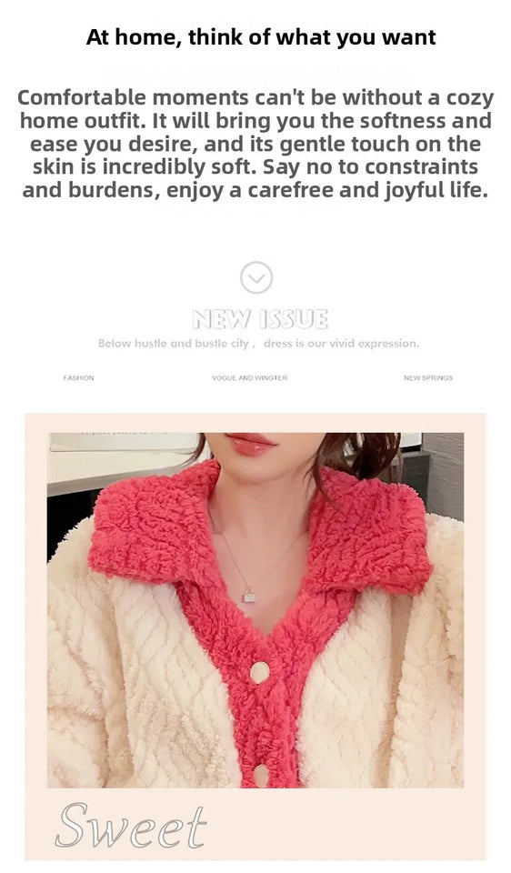 Pigiama lungo da donna in pile di corallo spesso Ins, grazioso pigiama da esterno a forma di fragola, comodo pigiama per l'autunno...